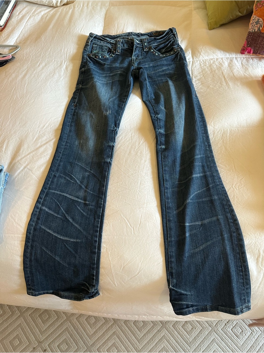 Cowgirl Tuff Dark Blue Flare Jeans with Stud Accents